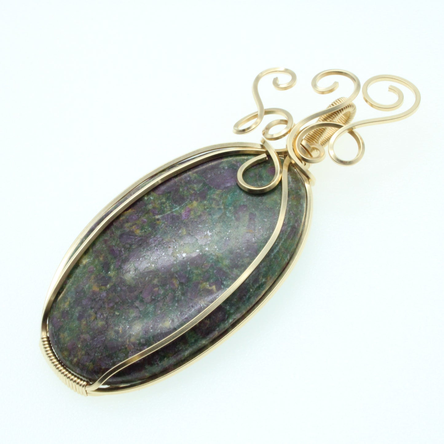 Ruby Fuchsite pendant set in 14k gold-filled wire