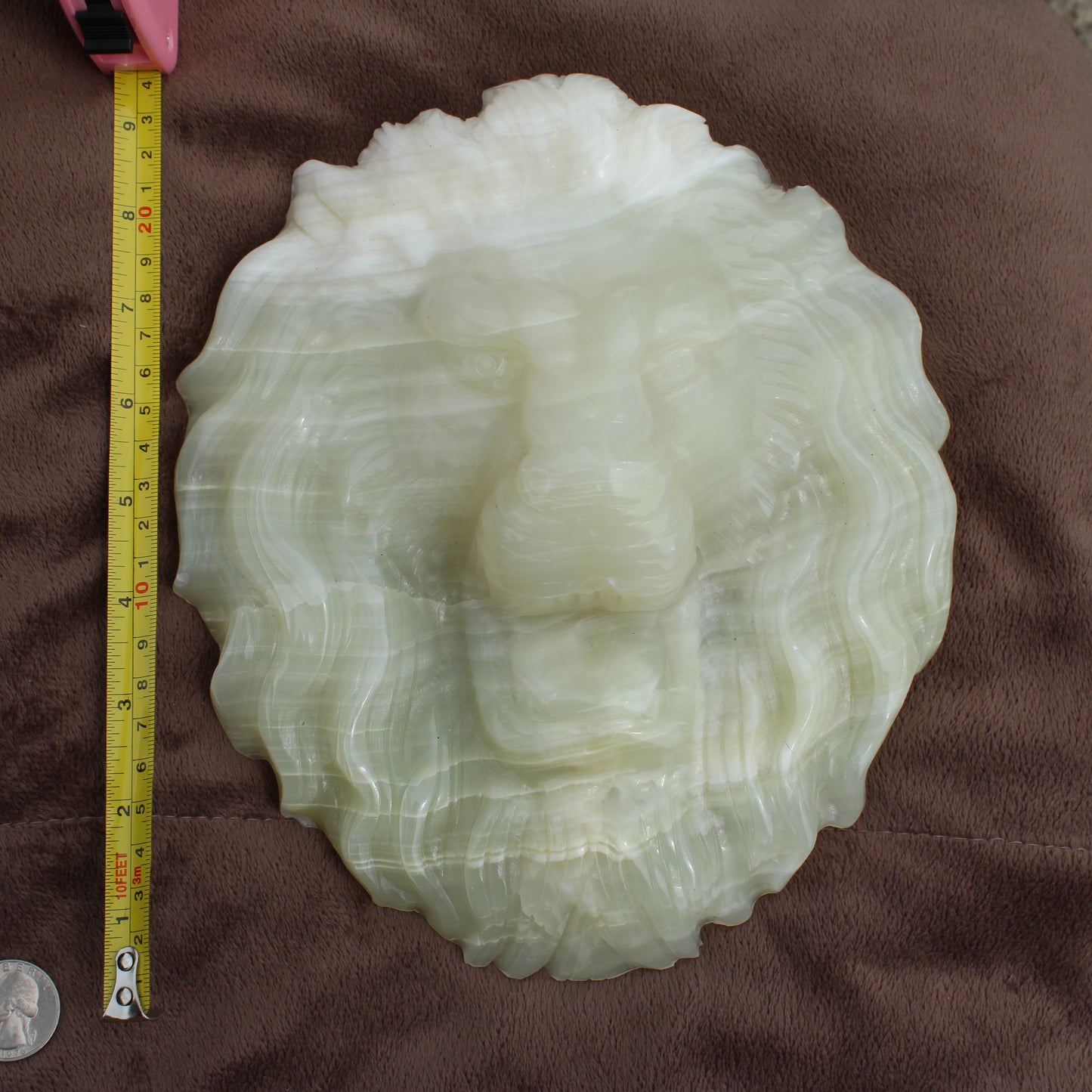 Afganistan Jade Lion head crystal Statement calcite carved decorative crystal piece by Different Branches LLC