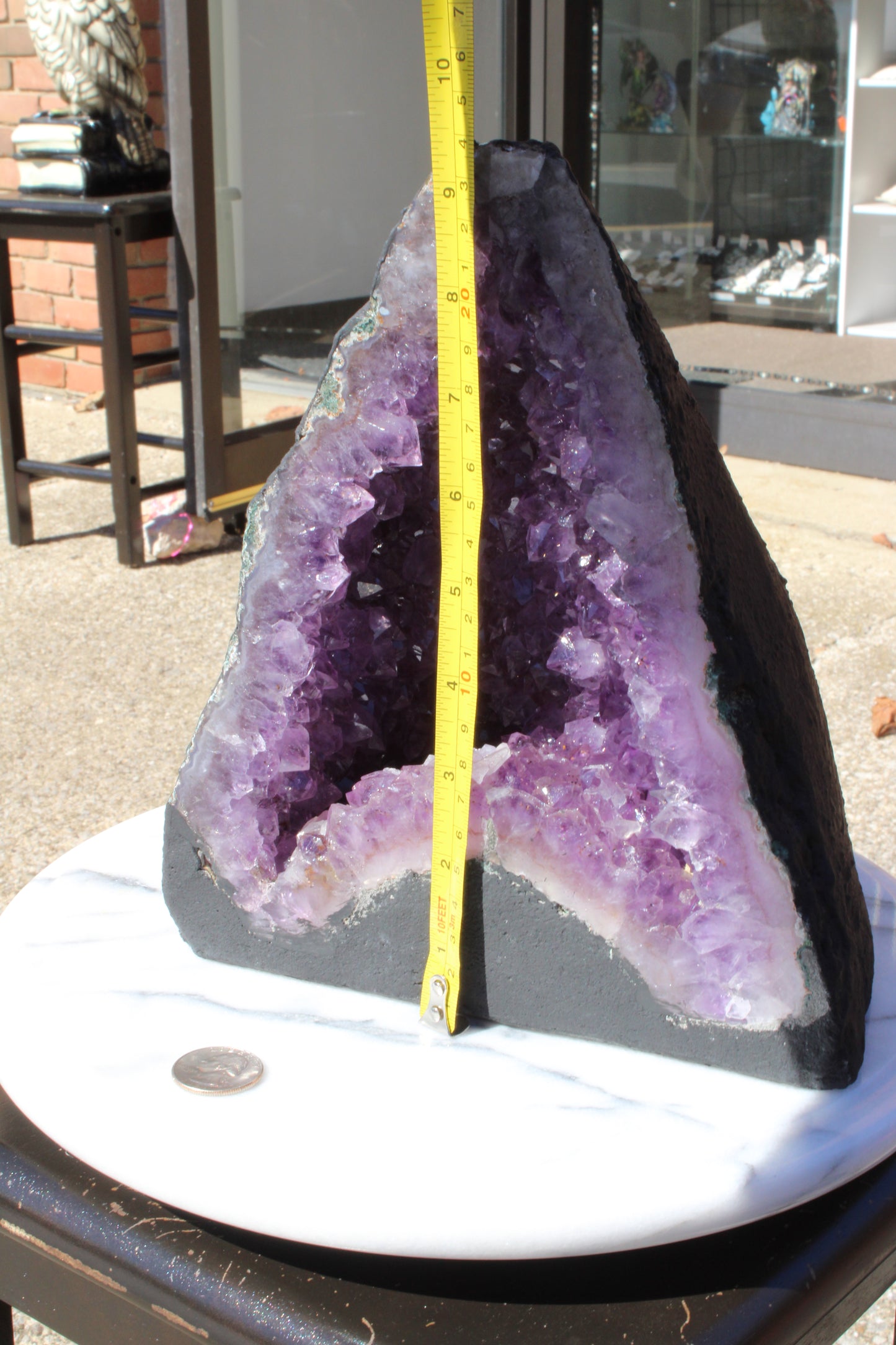 Large Amethyst Cathedral Crystal with Stunning Purple Inner Caves and a Measurement for Scale