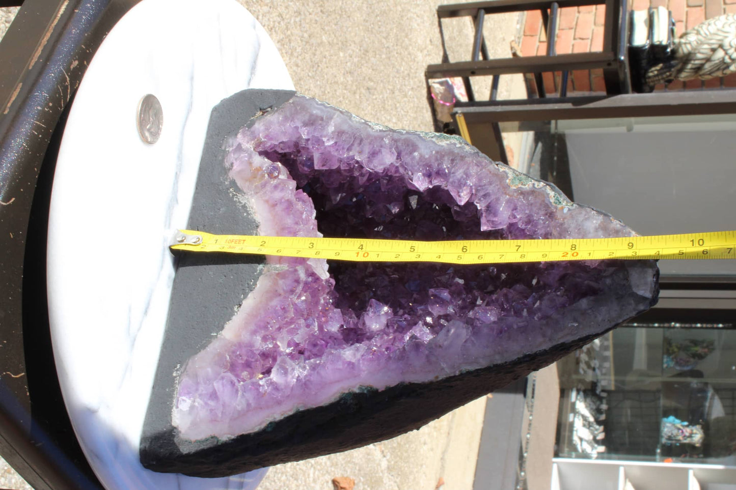 Large Amethyst Cathedral Crystal with Stunning Purple Inner Caves and a Measurement for Scale