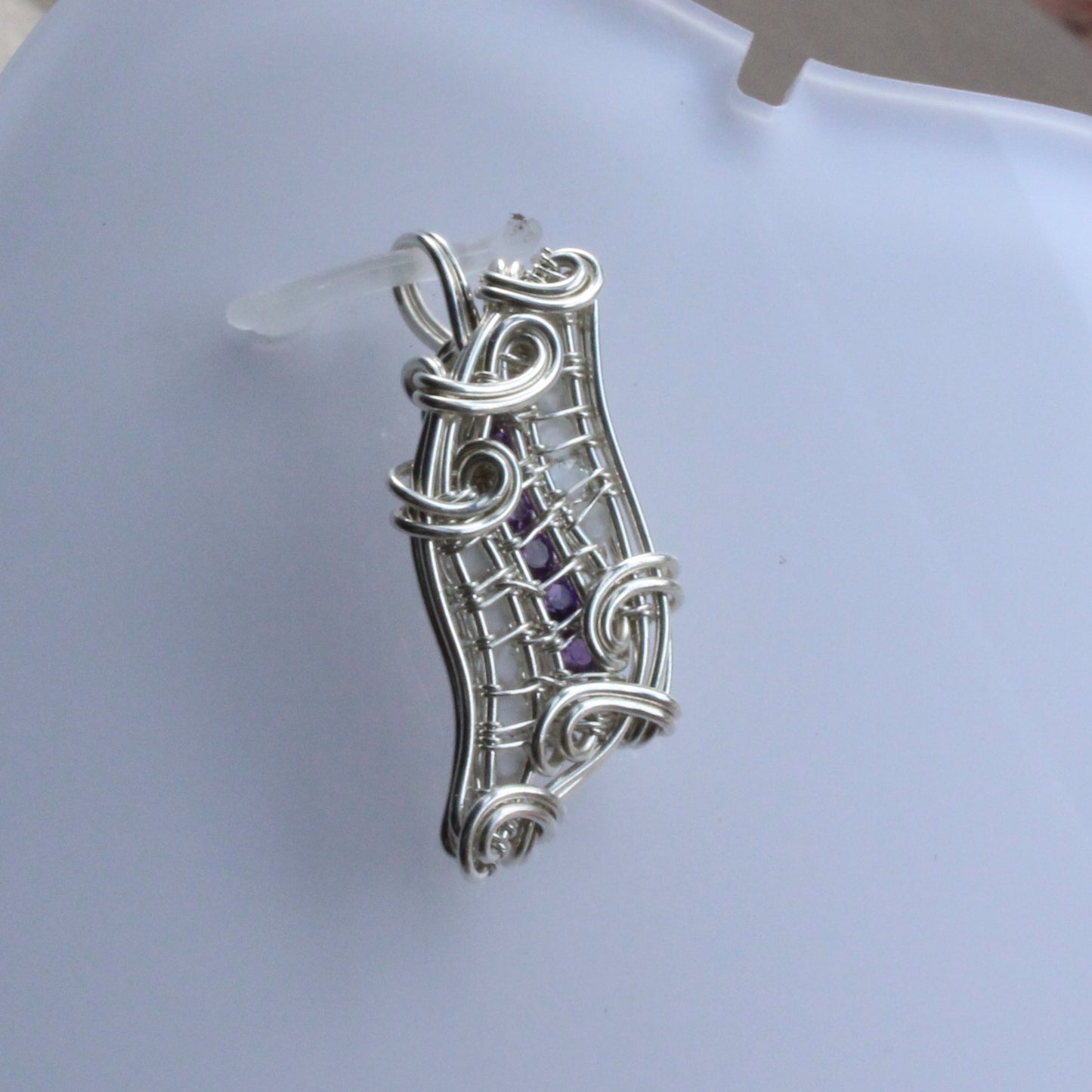 Handcrafted Sterling silver Pendant featuring Amethyst and Moonstone in a unique wire design
