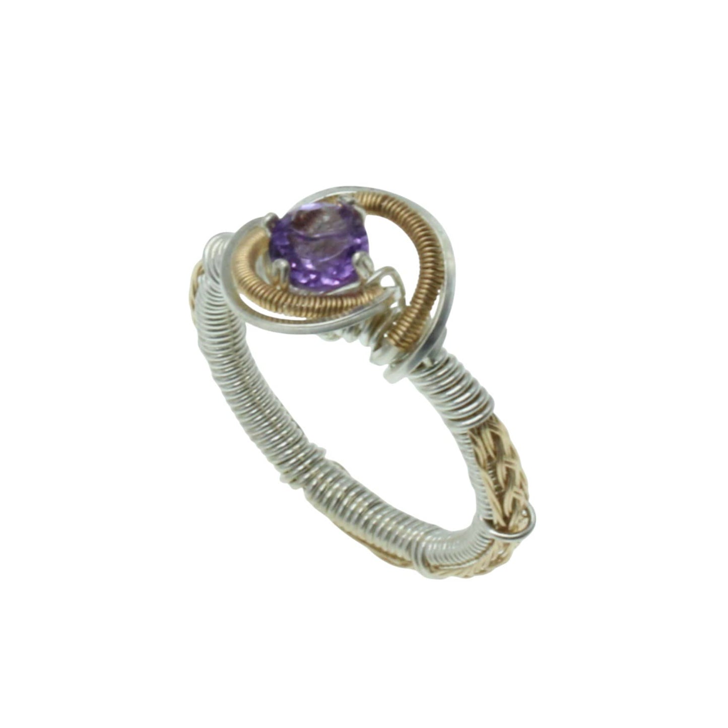 Elegant Amethyst Sterling Silver Ring with unique twisted wire design and a sparkling gemstone