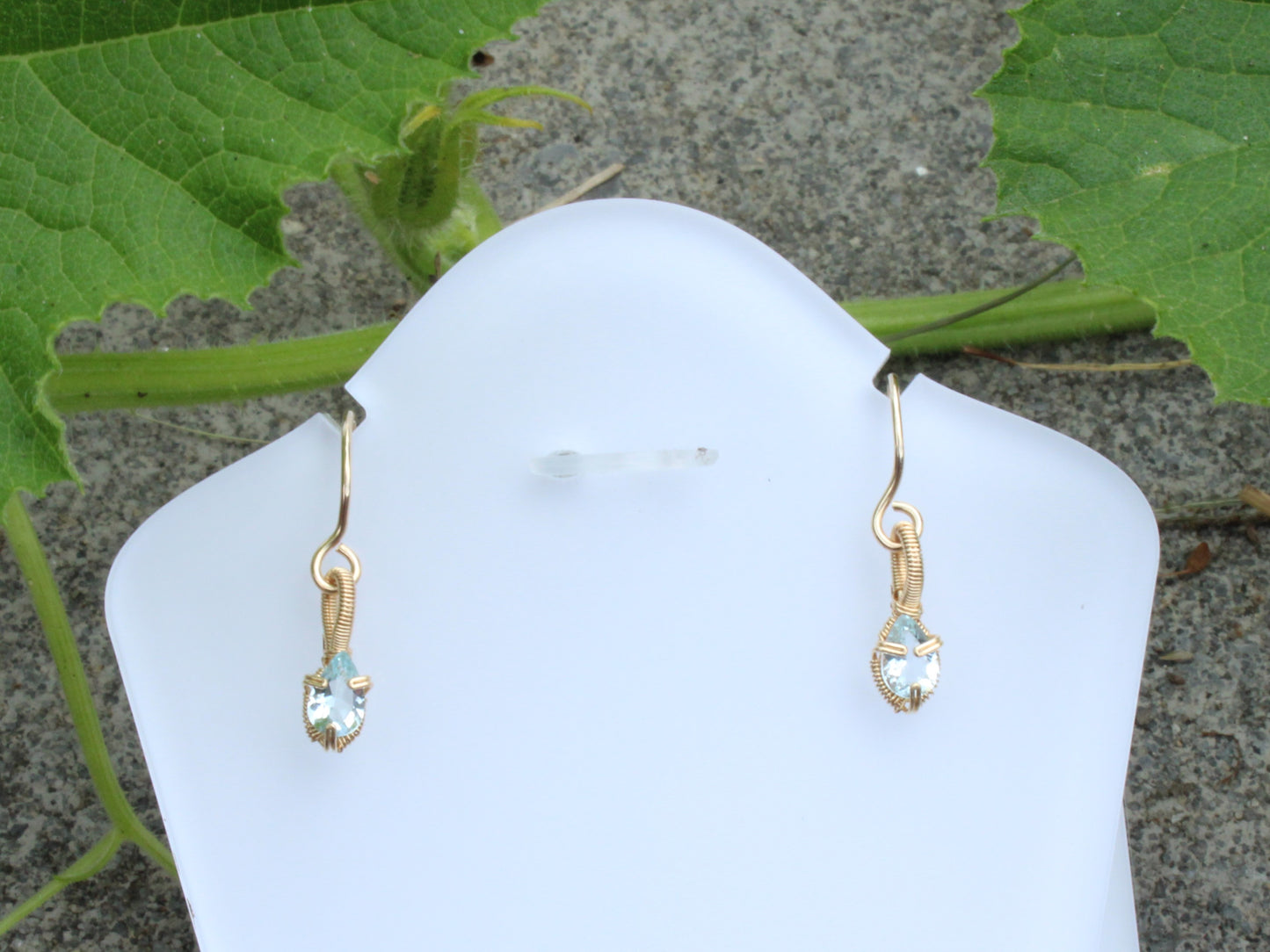 Elegant aquamarine gold fill earrings with delicate design and natural gemstone accents
