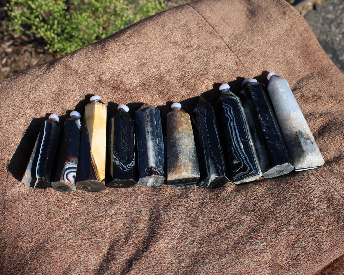 Assorted Black Agate Tower Collection showcasing unique shapes and patterns for crystal enthusiasts