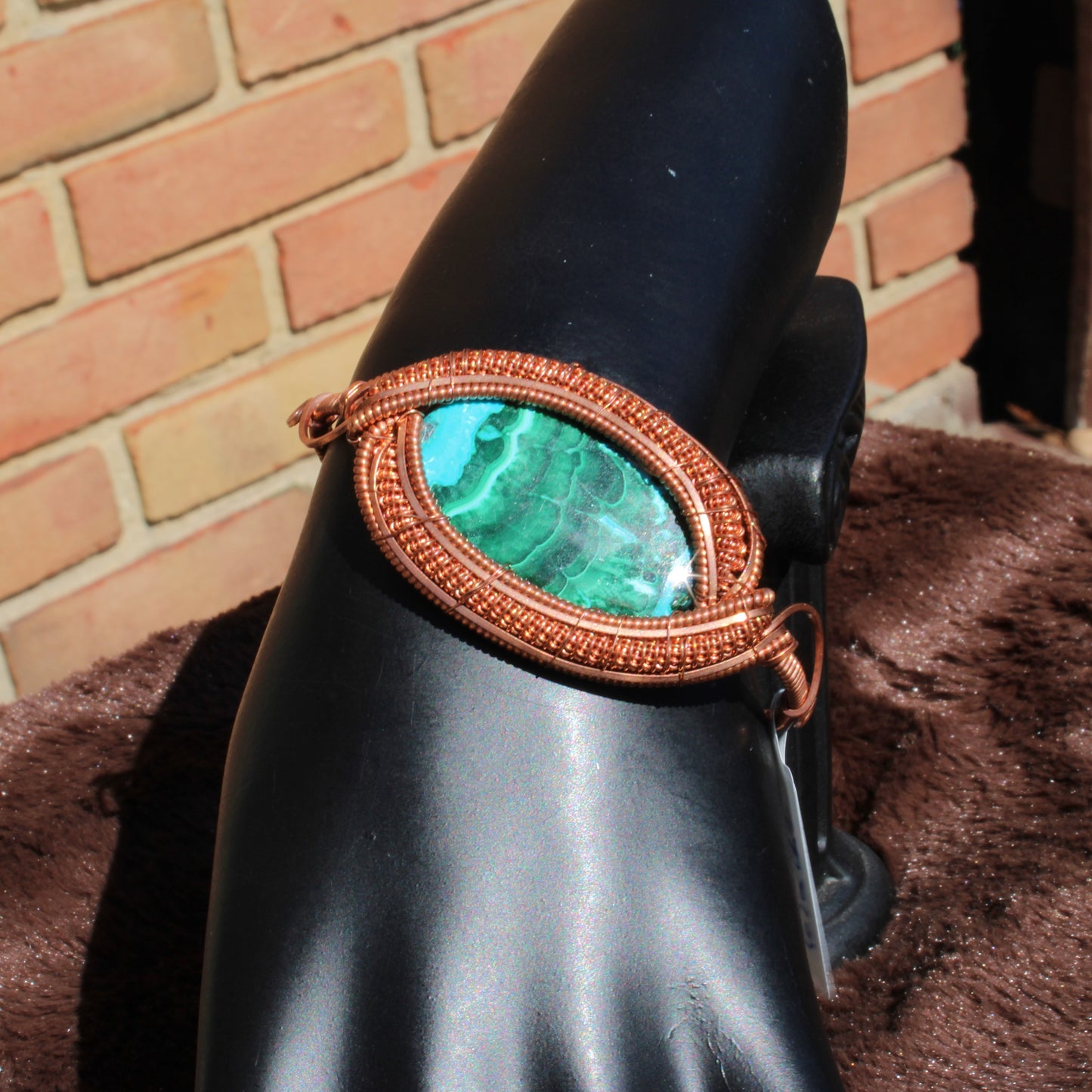 Chrysocolla Malachite Bracelet crafted with copper wire and a stunning green stone centerpiece