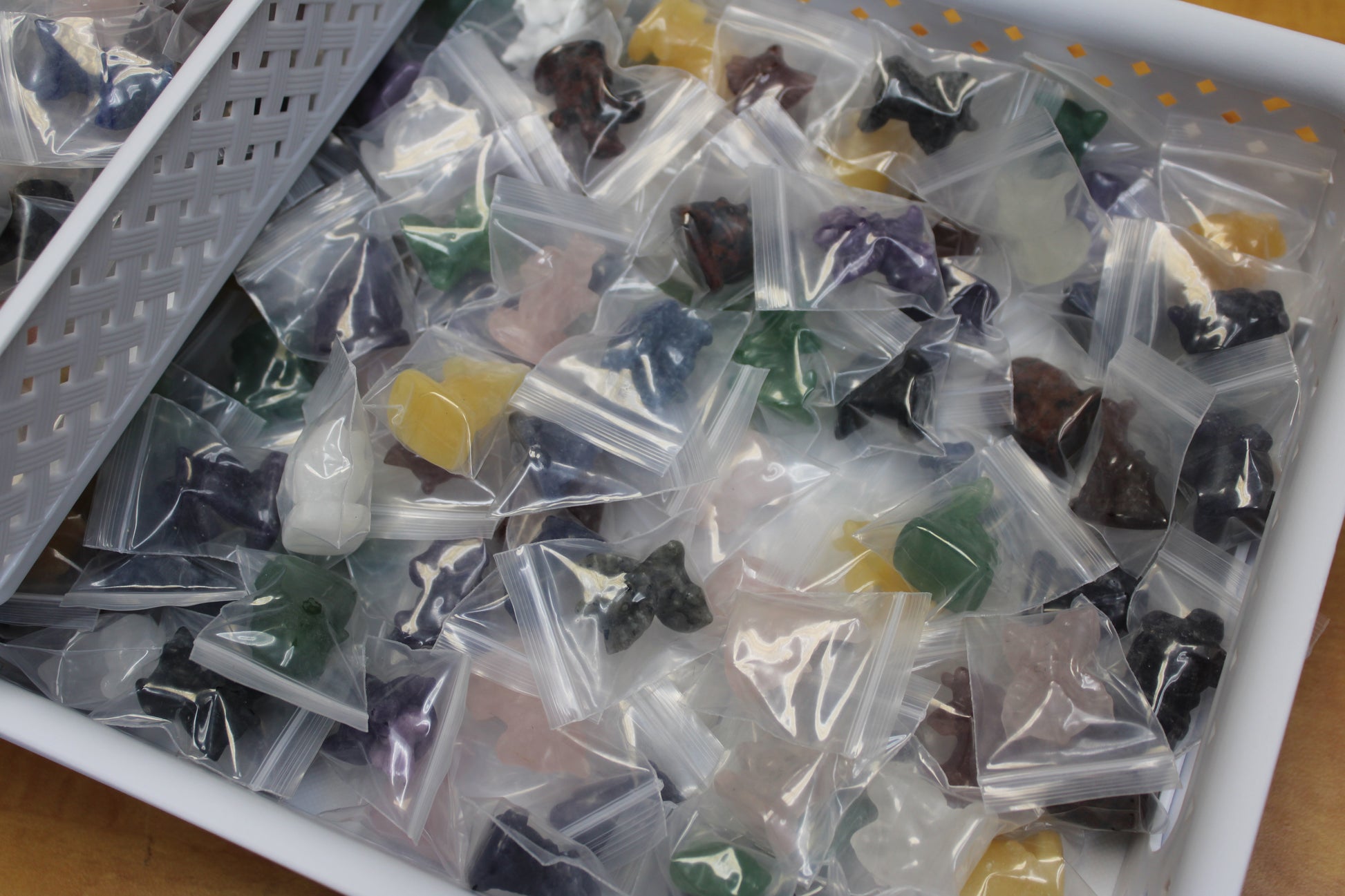 Crystal Pokemon gift set with various colorful crystal figures individually packed in clear bags