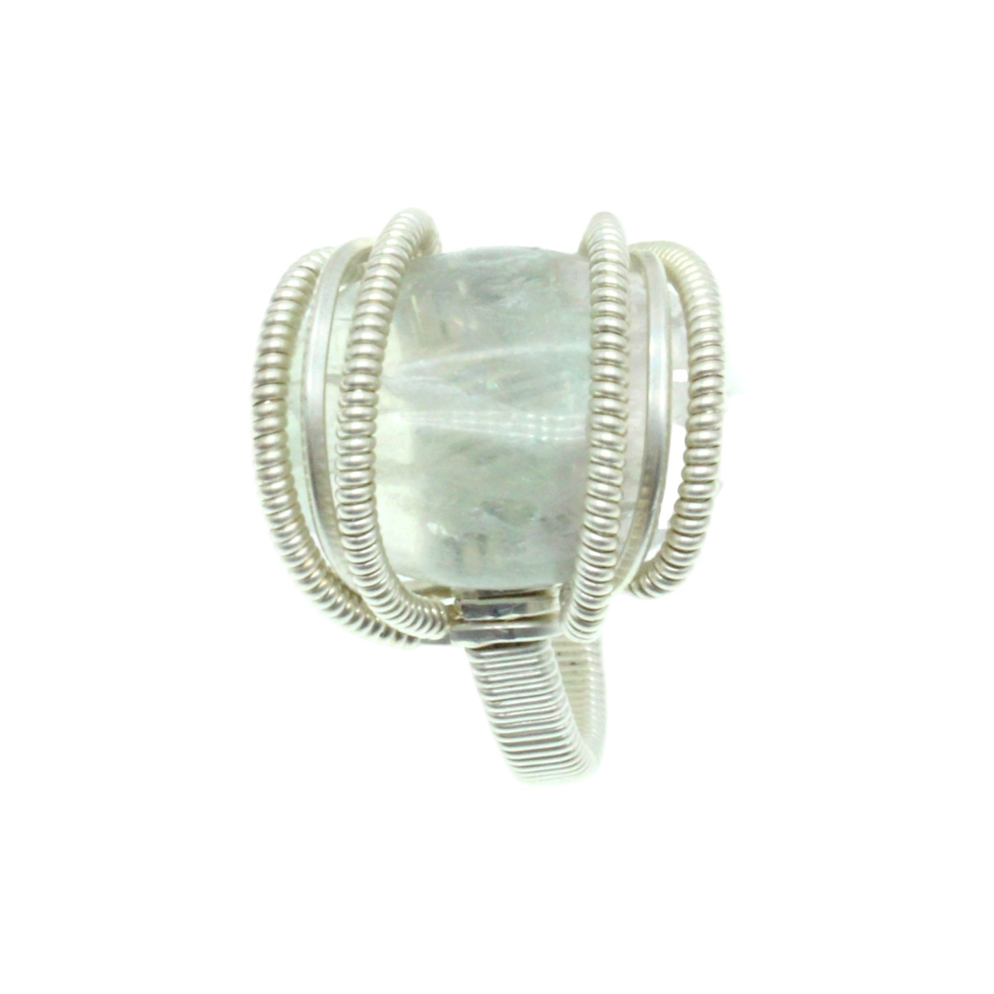 Elegant silver Fluorite ring with a unique wire-wrapped design showcasing a stunning fluorite gemstone