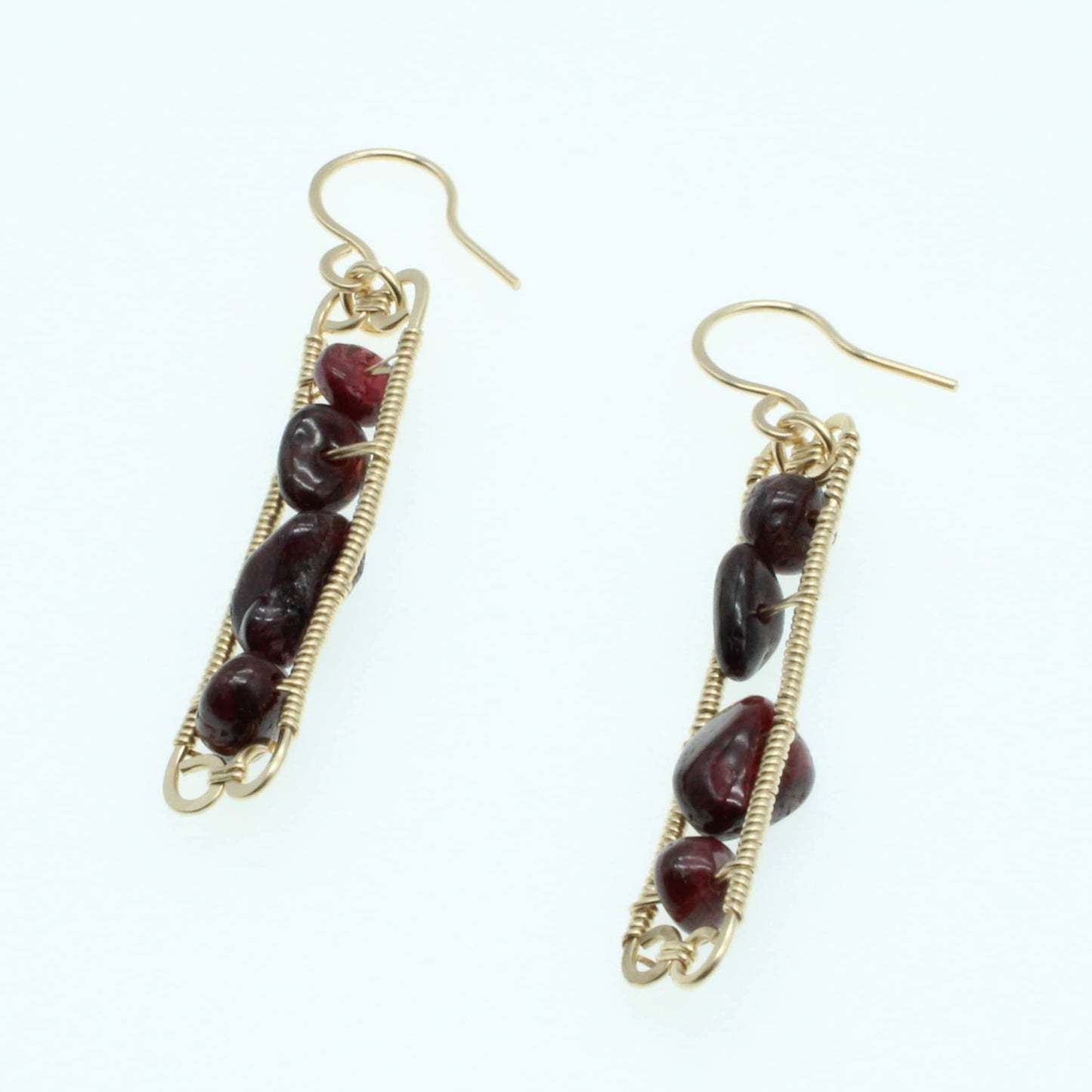 My Store garnet chip earrings featuring unique wire design with polished garnet stones