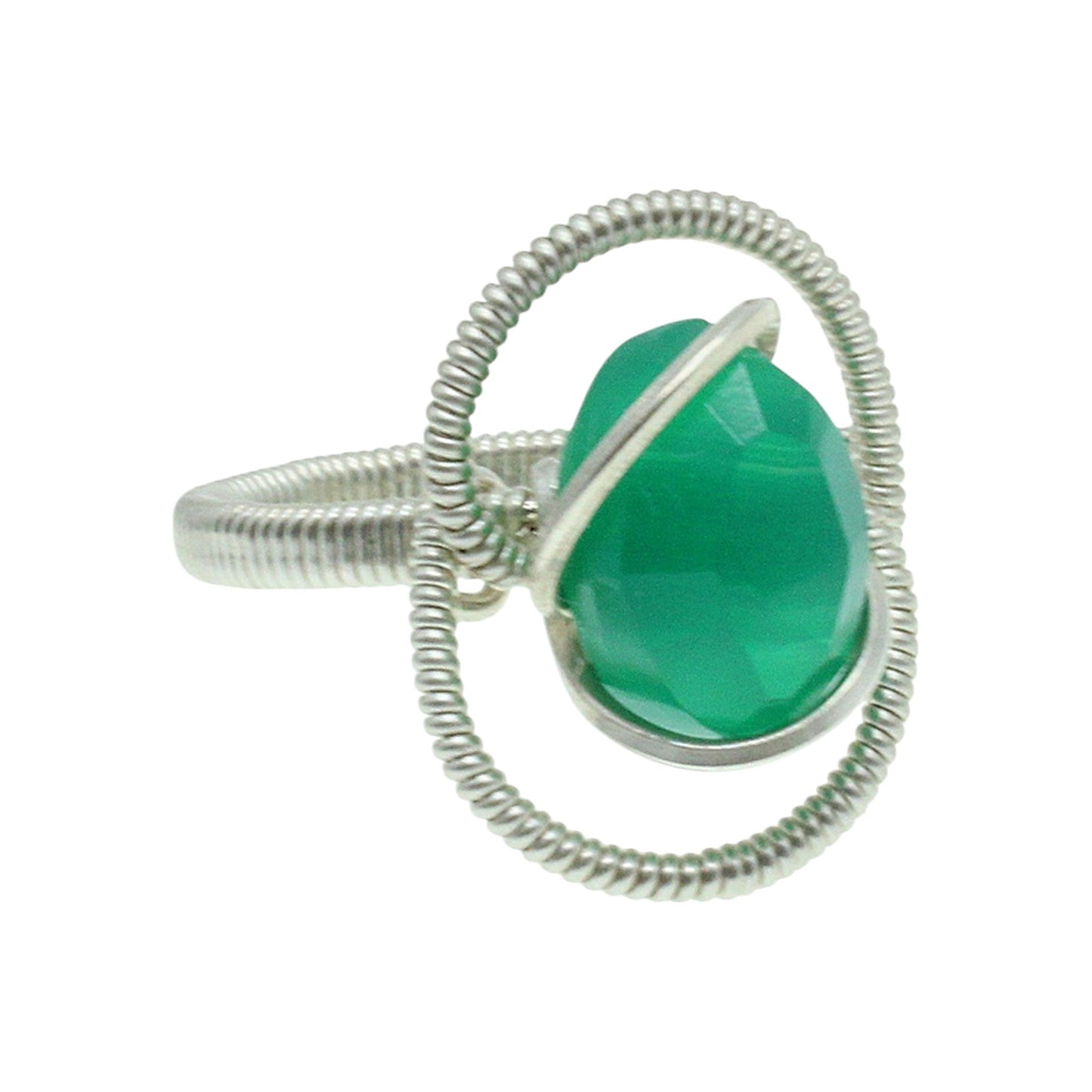 Stylish green onyx ring in silver setting for a modern jewelry look