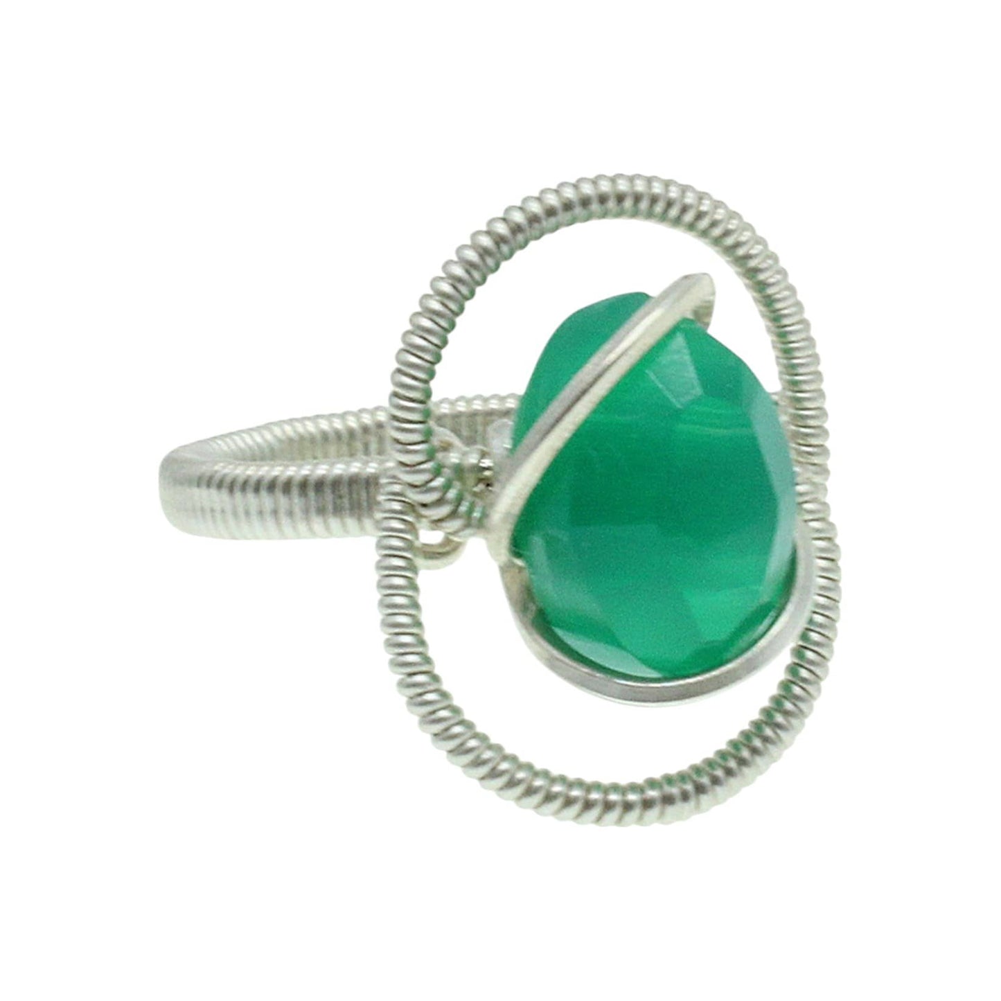 Stylish green onyx ring in silver setting for a modern jewelry look