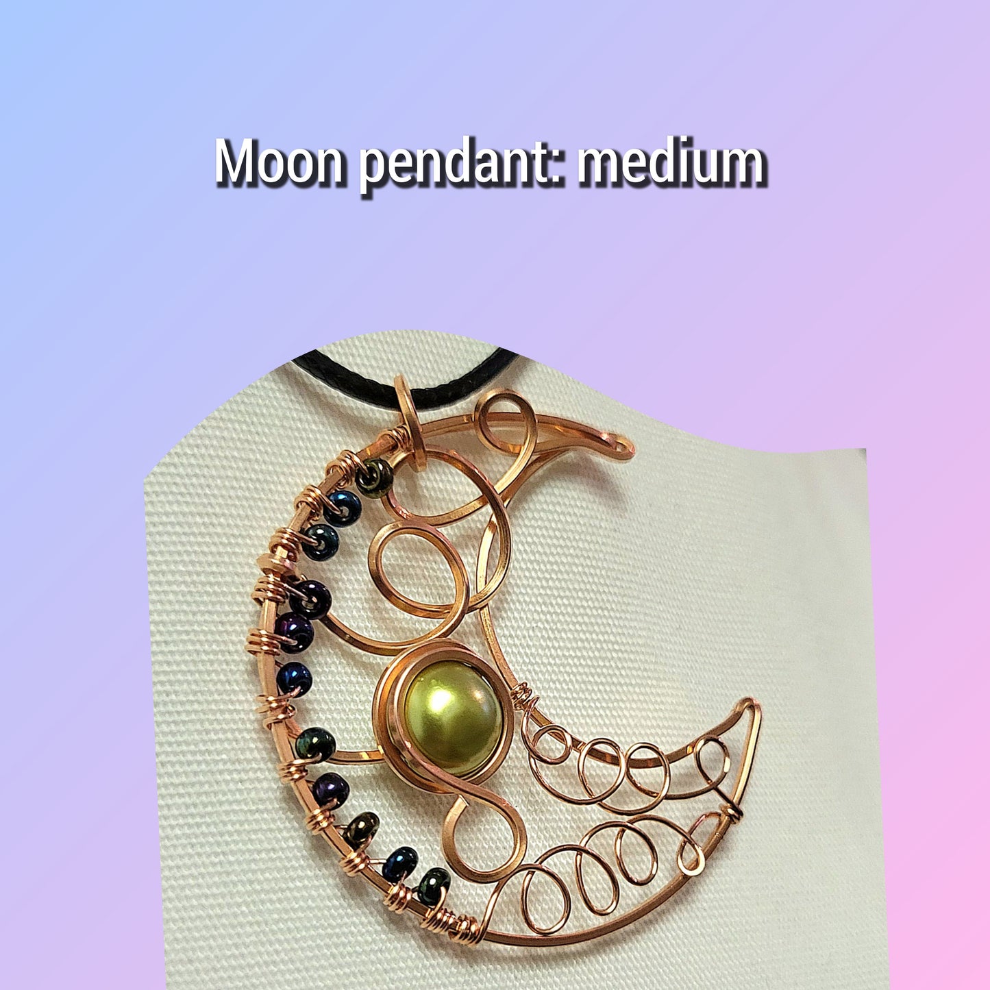 Handcrafted moon pendant with green pearl and wire design for Jewelry Making Classes Fall 2025
