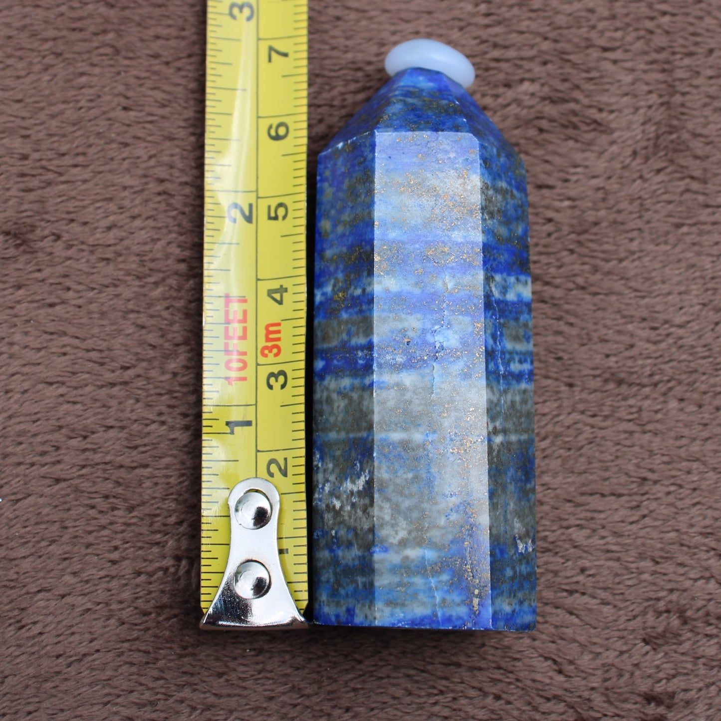 Lapiz Lazuli Tower crystal measuring approximately 4 inches tall with rich blue and gold flecks