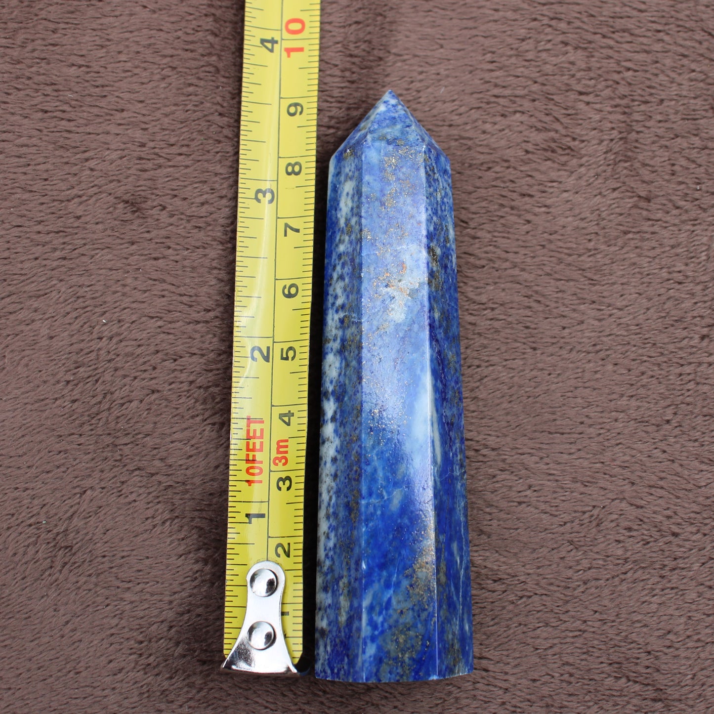Lapiz Lazuli Tower crystal measuring approximately 5 inches tall with deep blue and gold flecks