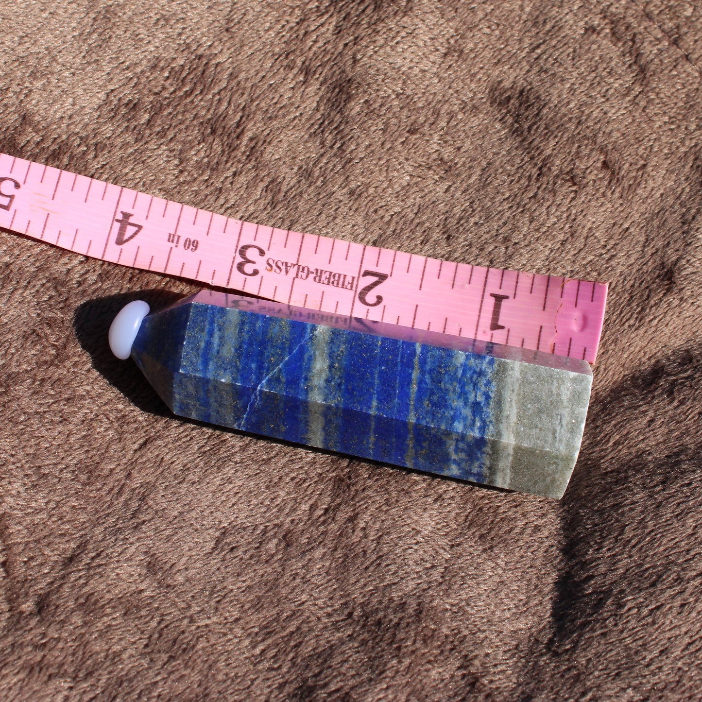 Lapis Tower Collection Stone Obelisk with Blue and Green Stripes for Home Decor or Crystal Healing
