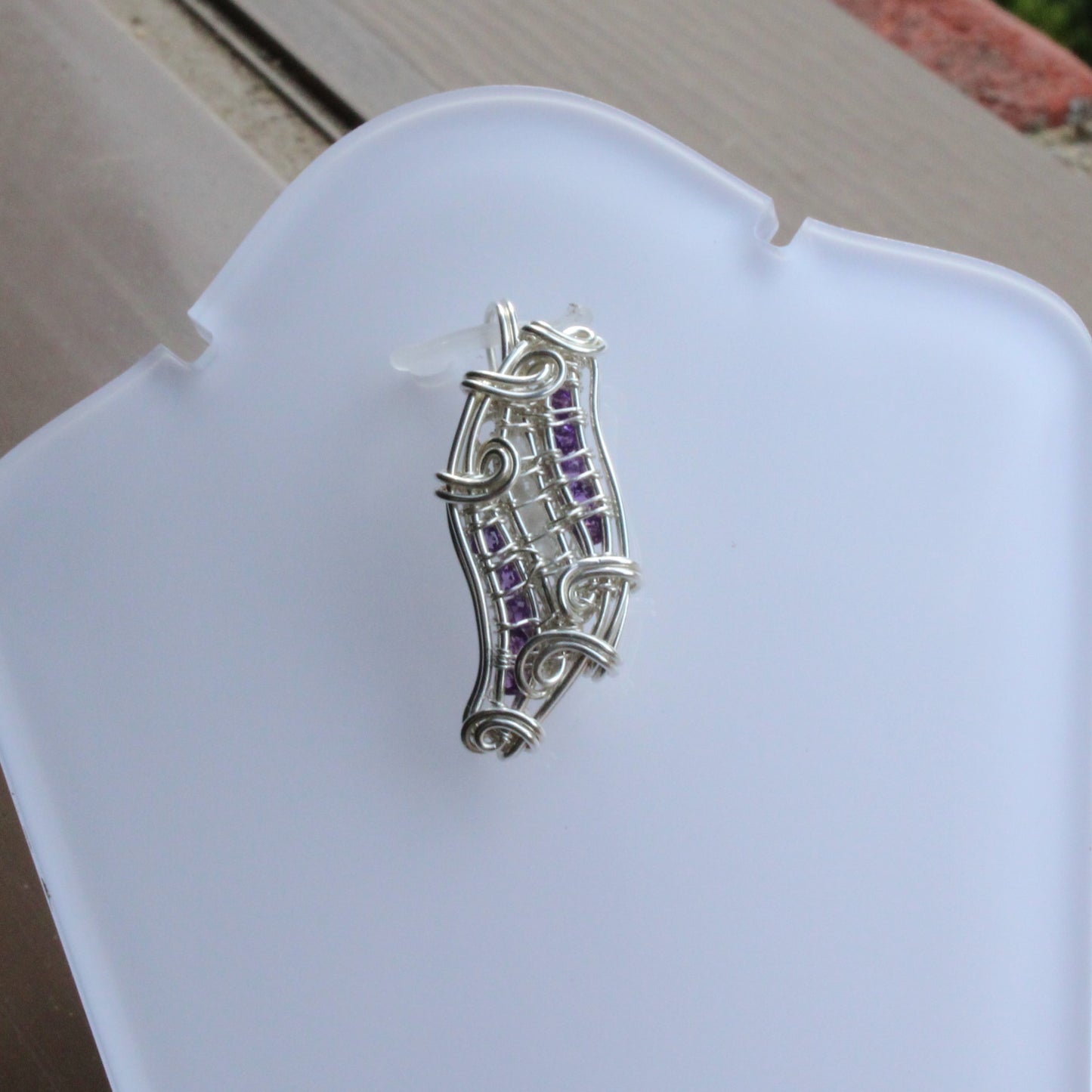 Moonstone, Amethyst, Sterling silver Pendant with intricate design and sparkling gemstones