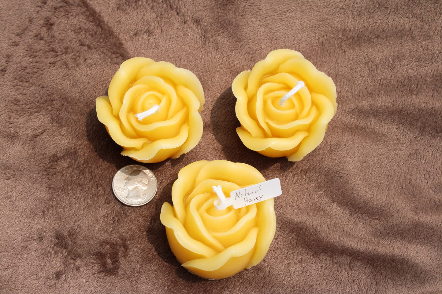 Set of pure beeswax rose candles in soft yellow, crafted for natural beauty and ambiance