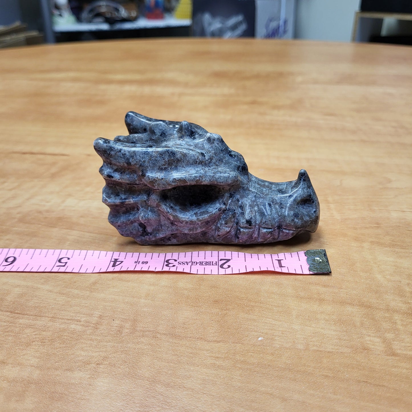 Yooperlight dragon head sculpture in grey with intricate detailing and unique texture