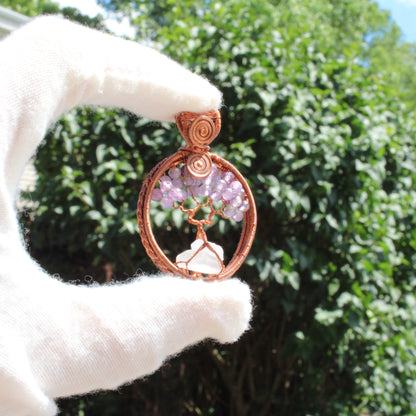 Reverseable amethyst tree of life copper pendant
