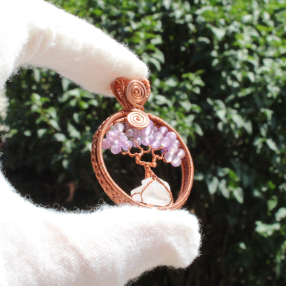 Reverseable amethyst tree of life copper pendant