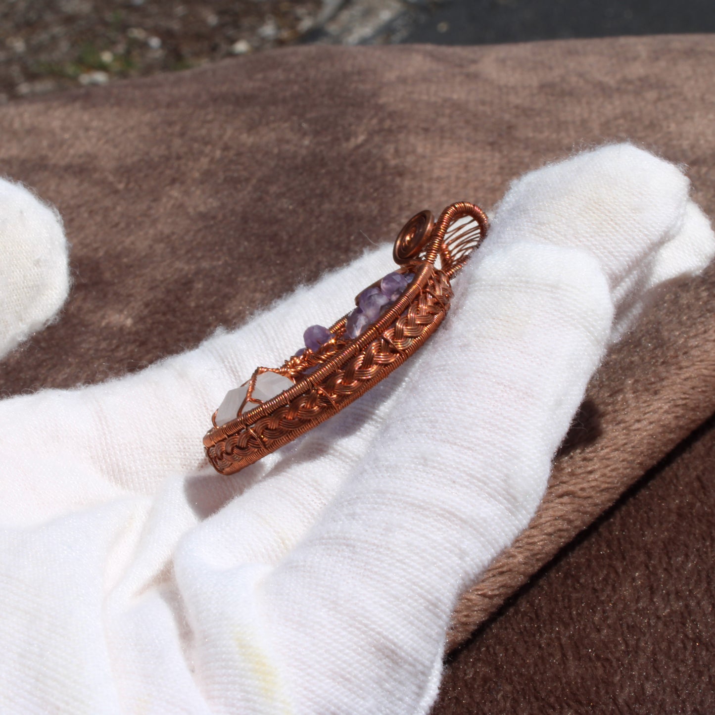 Reverseable amethyst tree of life copper pendant