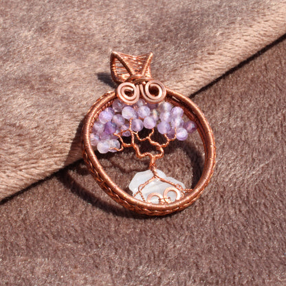 Reverseable amethyst tree of life copper pendant