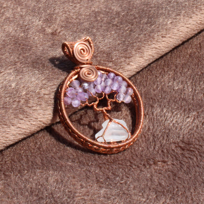 Reverseable amethyst tree of life copper pendant