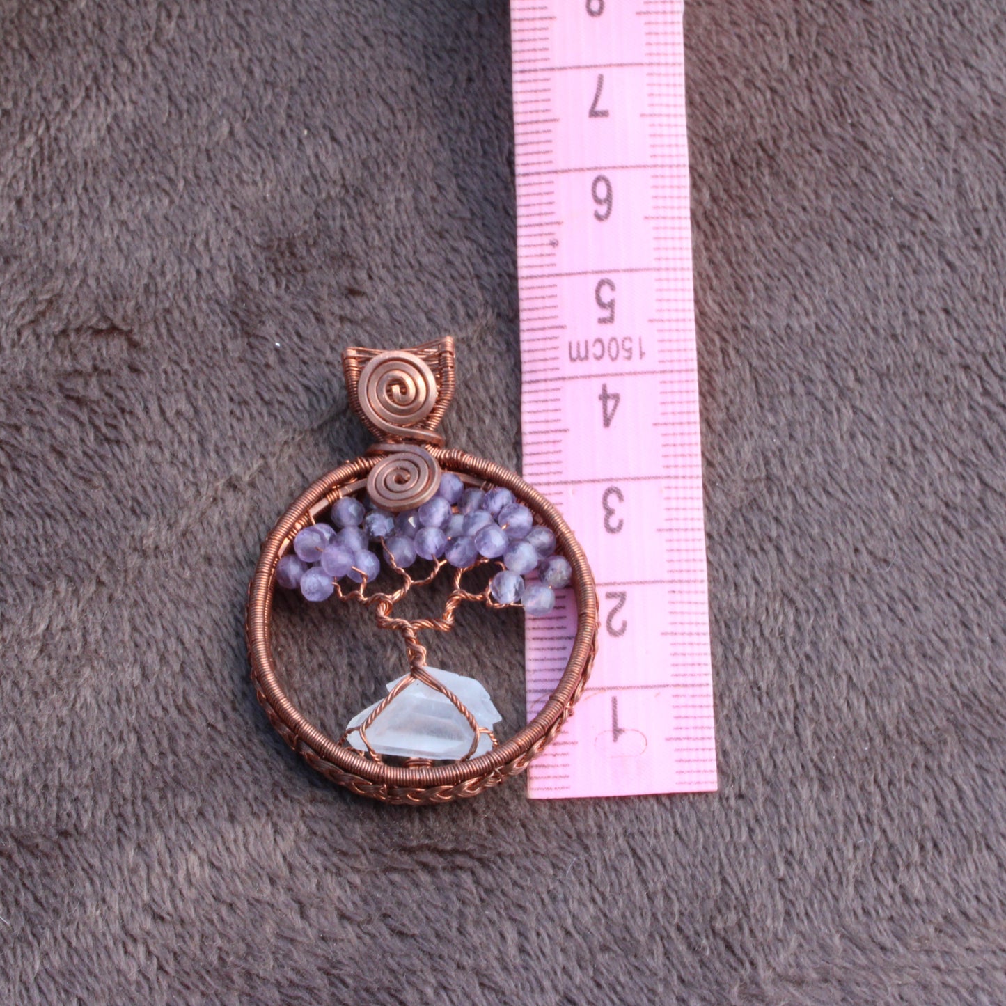 Reverseable amethyst tree of life copper pendant