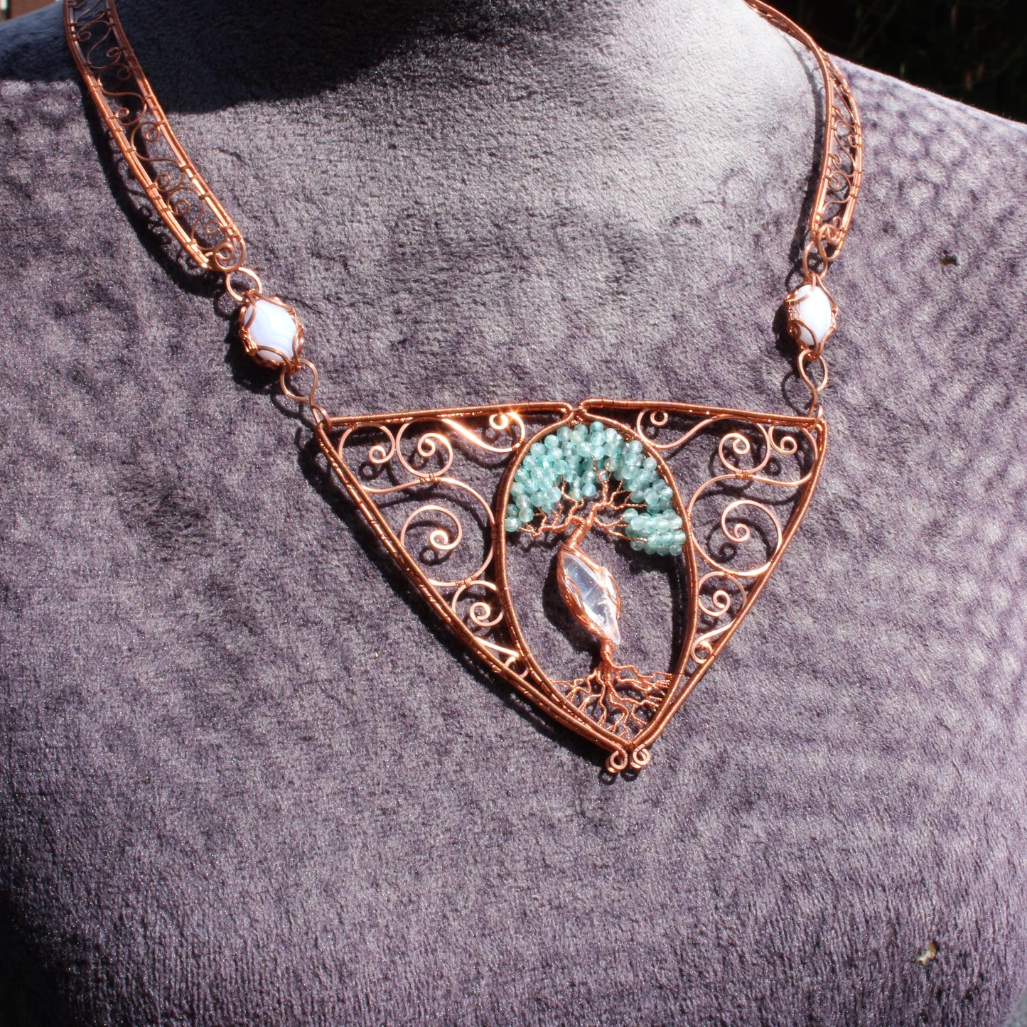 Large bib blue apatite tree of life copper necklace
