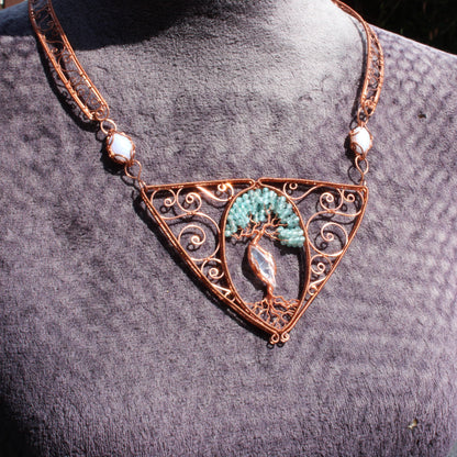 Large bib blue apatite tree of life copper necklace