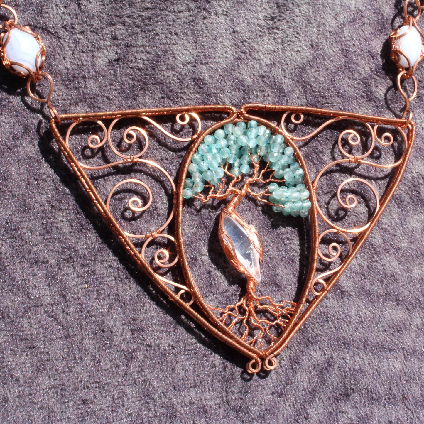 Large bib blue apatite tree of life copper necklace