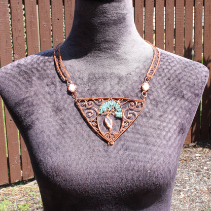 Large bib blue apatite tree of life copper necklace