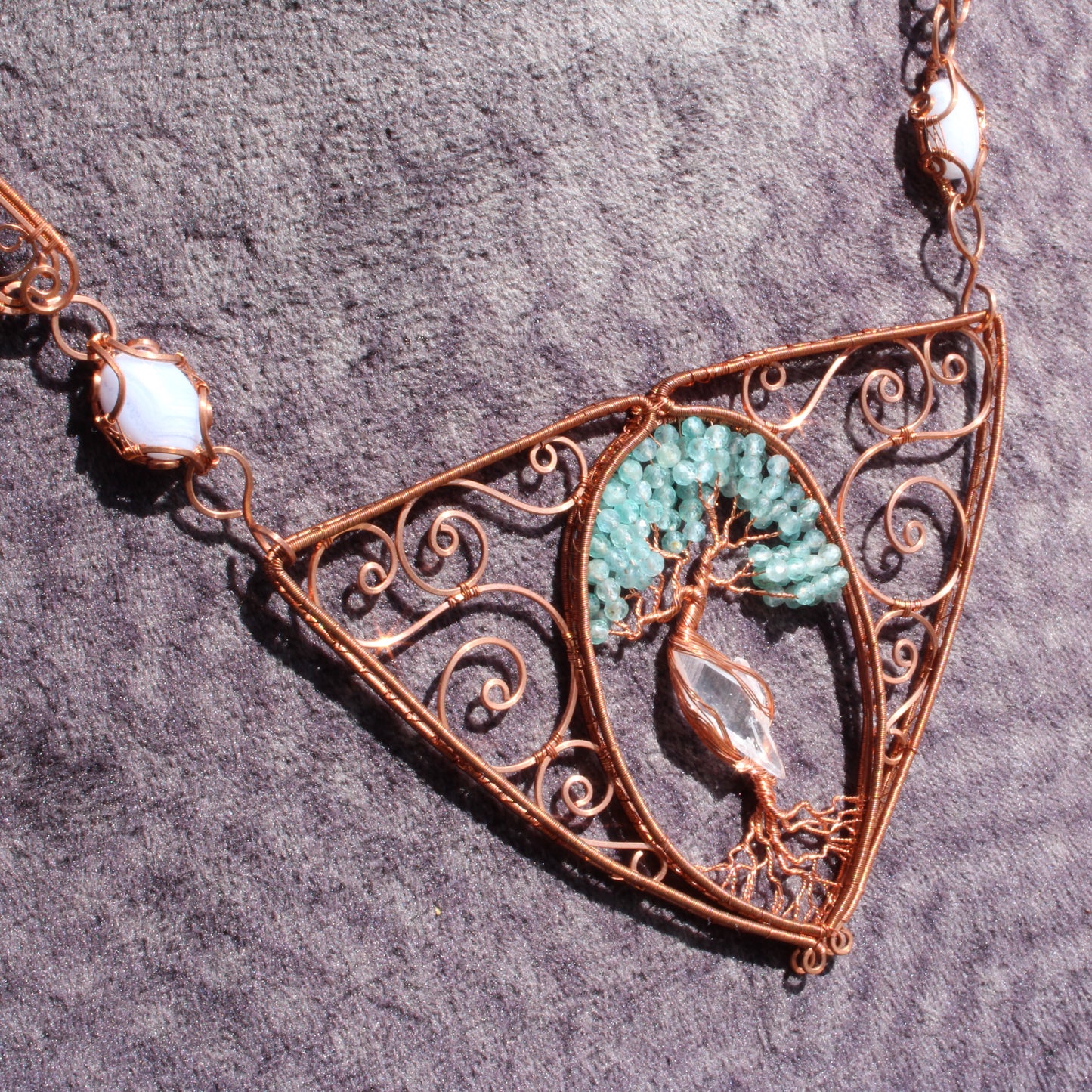 Large bib blue apatite tree of life copper necklace
