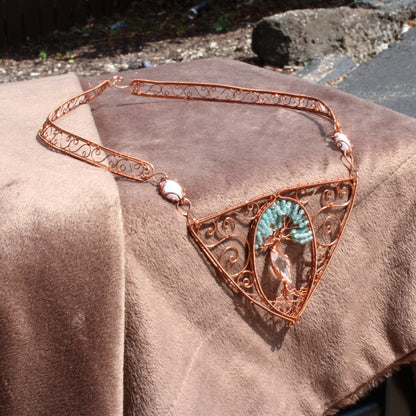 Large bib blue apatite tree of life copper necklace