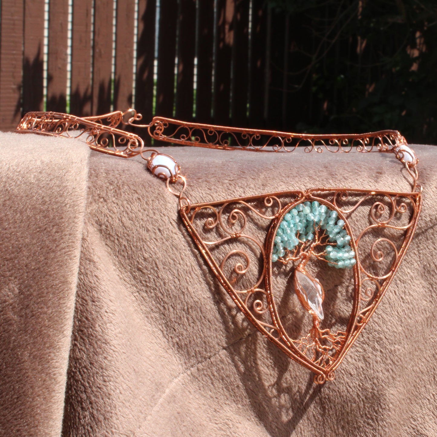 Large bib blue apatite tree of life copper necklace