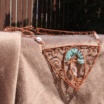 Large bib blue apatite tree of life copper necklace