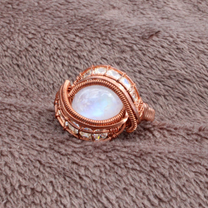 Rainbow Moonstone copper ring