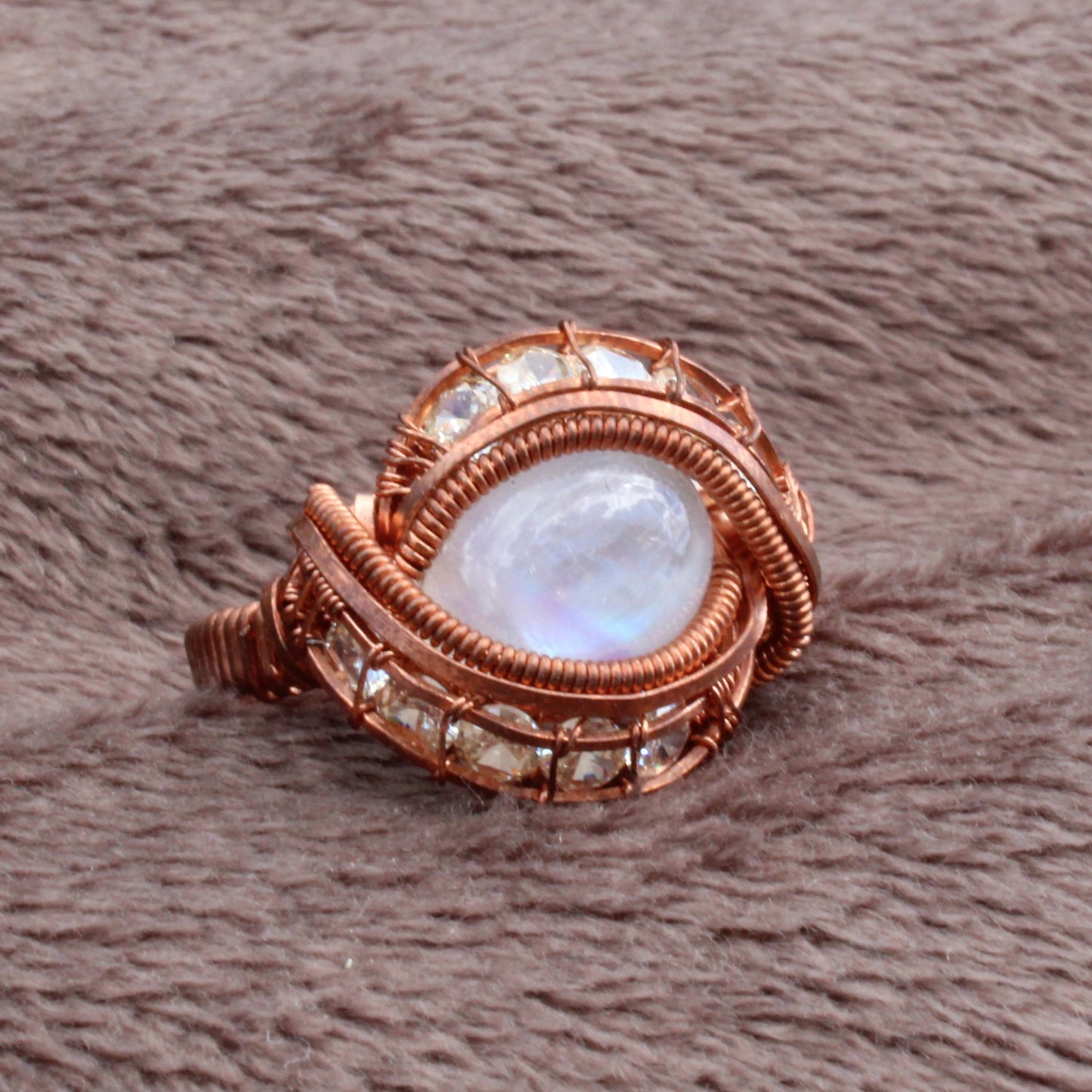 Rainbow Moonstone copper ring