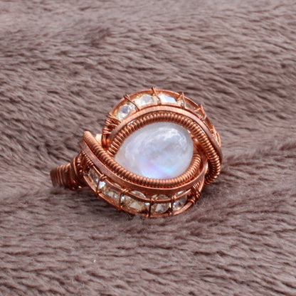 Rainbow Moonstone copper ring