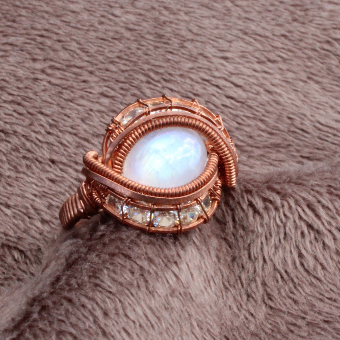 Rainbow Moonstone copper ring
