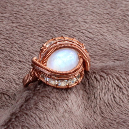Rainbow Moonstone copper ring