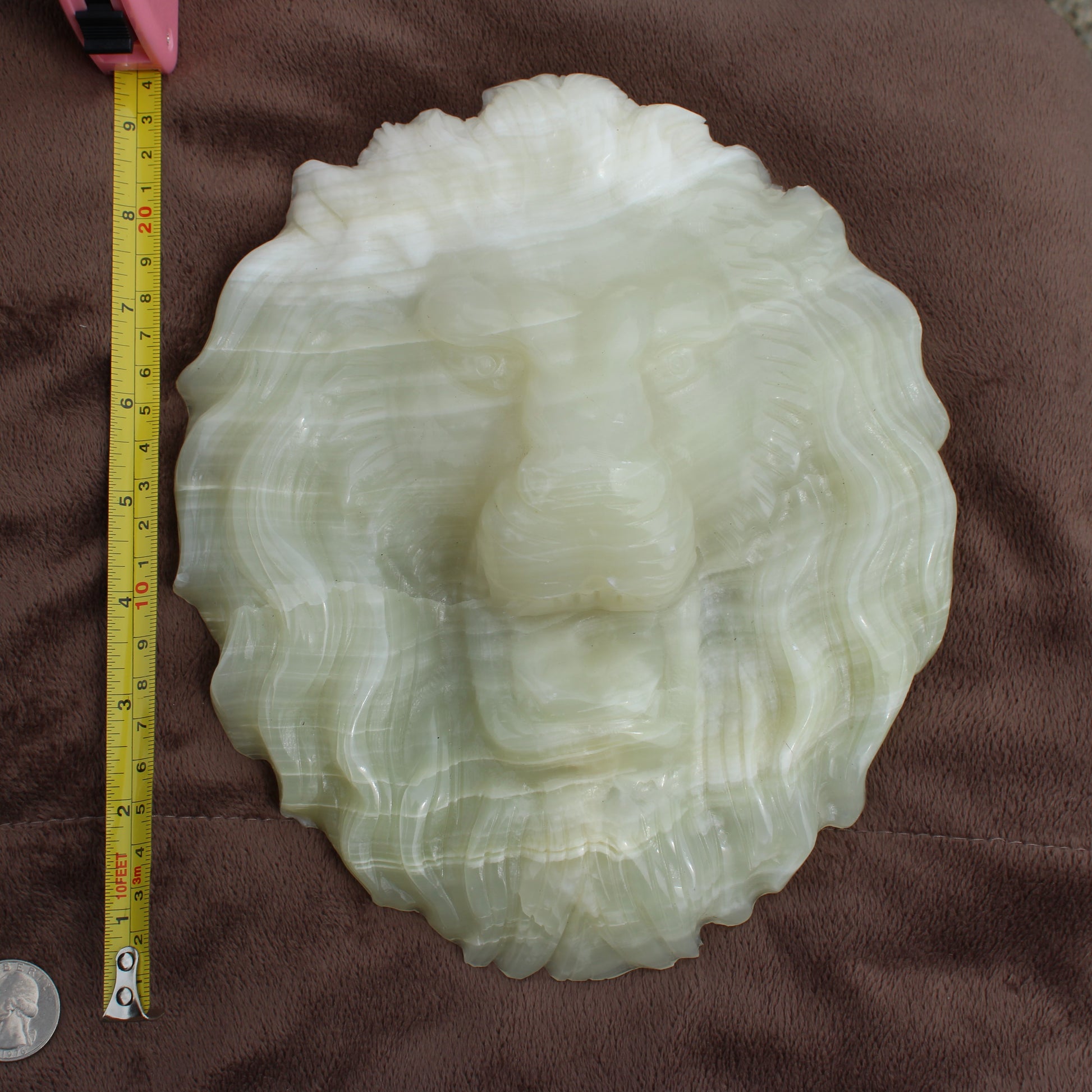 Afganistan Jade Lion head crystal Statement calcite carved decorative crystal piece by Different Branches LLC