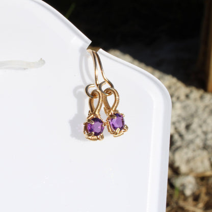 Amethyst 14k Gold-filled earrings with twisted wire design for elegant fashion