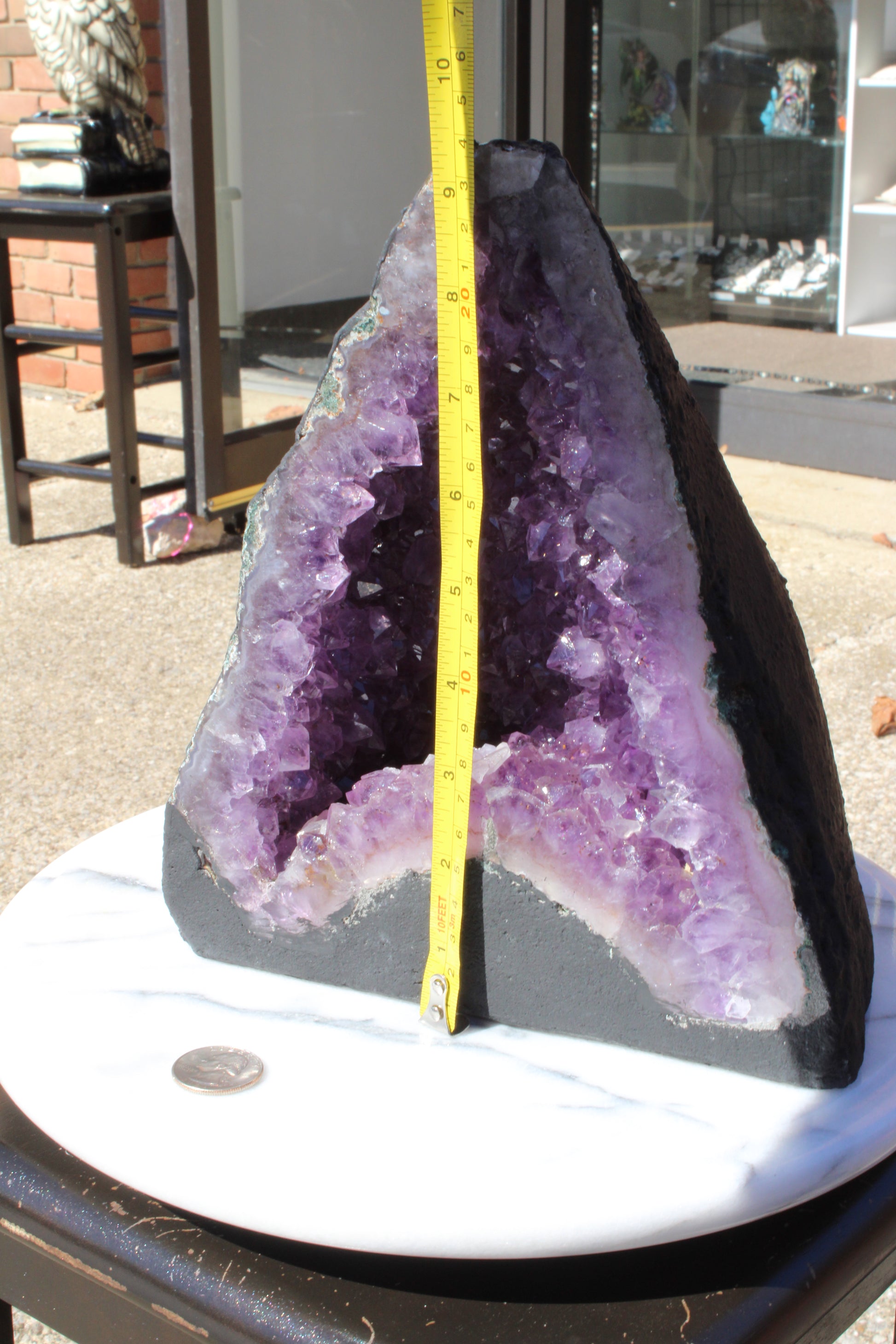 Large Amethyst Cathedral Crystal with Stunning Purple Inner Caves and a Measurement for Scale