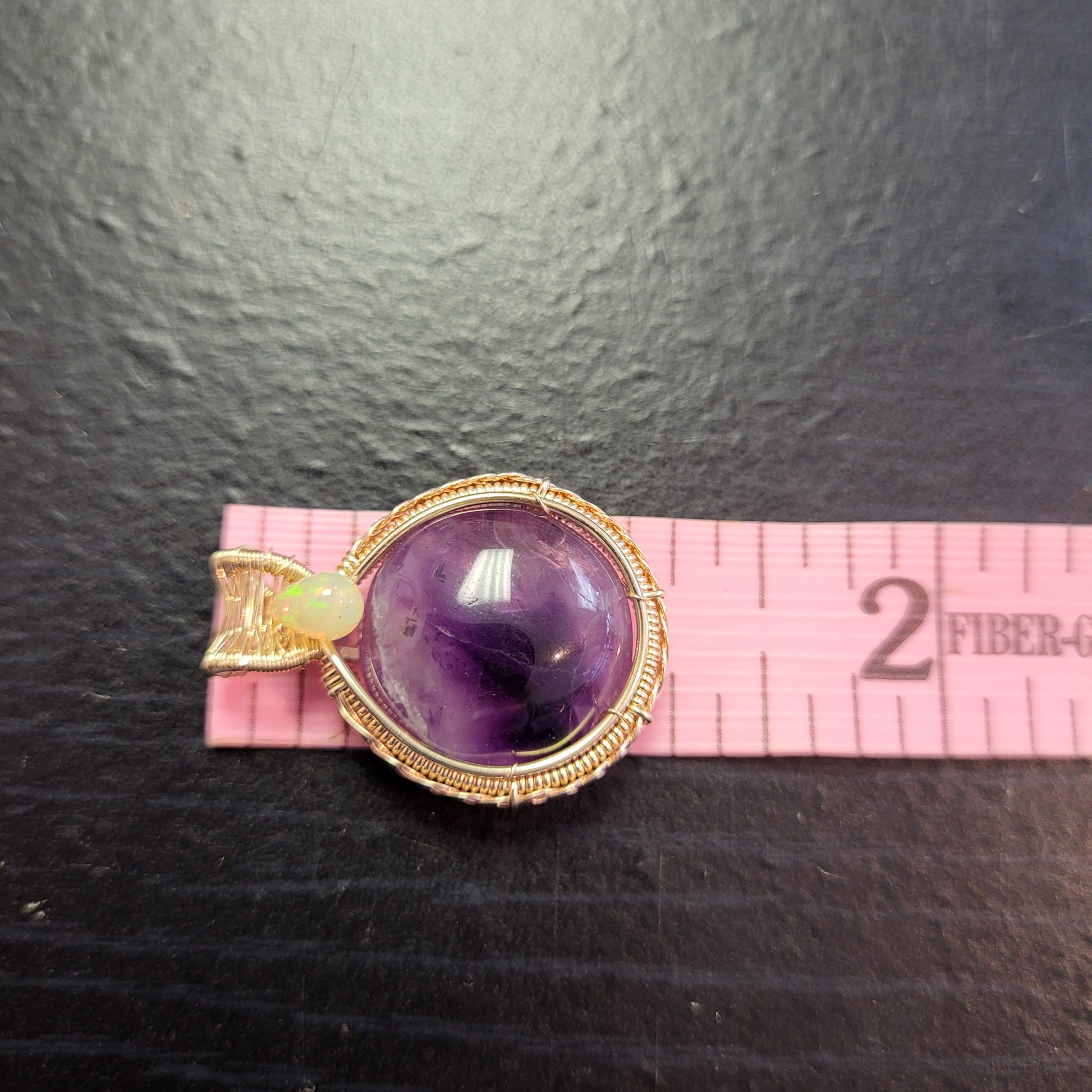 Amethyst Ethiopian Opal 14k yellow and rose gold fill pendant with intricate wire detailing