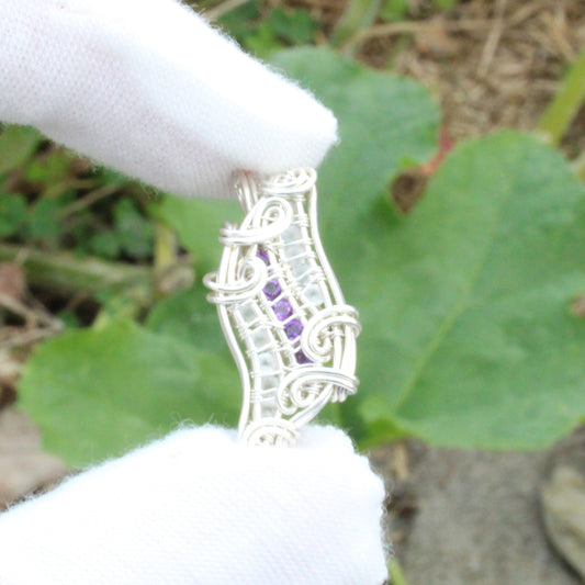 Handcrafted Amethyst, Moonstone, Sterling silver Pendant with intricate wire detailing