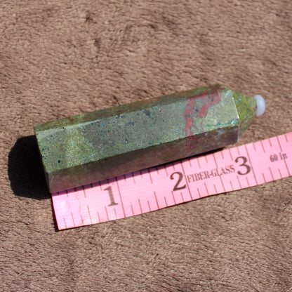 Bloodstone tower crystal with natural green and red hues, perfect for meditation and energy healing