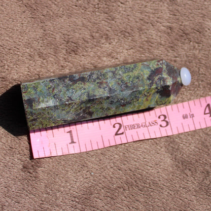Unique bloodstone tower from Different Branches LLC with natural green and red patterns