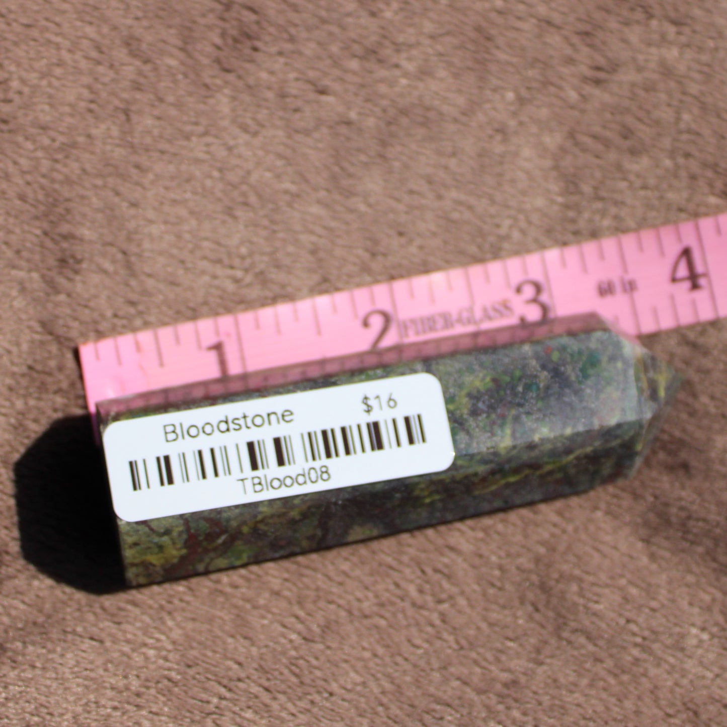 Bloodstone tower with rich green and red hues, ideal for healing and meditation practices