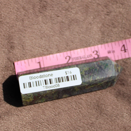 Bloodstone tower with rich green and red hues, ideal for healing and meditation practices