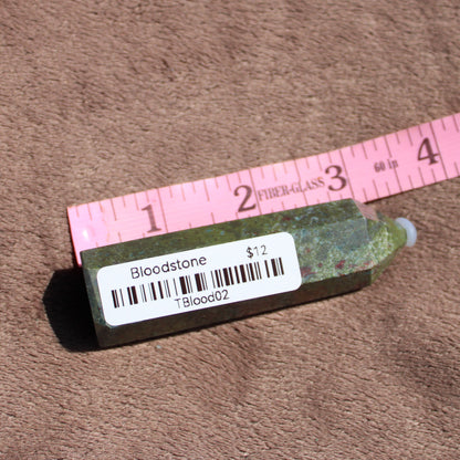 Unique Bloodstone tower crystal with natural green and red patterns, priced at 12 dollars